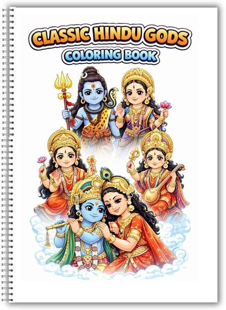 Classic Hindu Gods Coloring Book – Traditional 48 Illustrations Ganesha, Shiv, Hanuman with 1 Disc