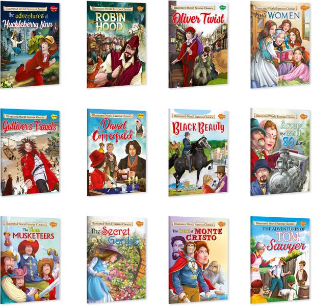 The Adventures of Huckleberry Finn, Gulliver's Travels, Around The World in 80 Days, The Secret Garden, Black Beauty, Oliver Twist, The Adventures of Tom Sawyer, The Count of Monte Cristo, David Copperfield, Robin Hood, Little Women and The Three Musketeers Story Books for kids : Story book for kids, Storytelling book for kids, children story book | Set of 12 books for kids.