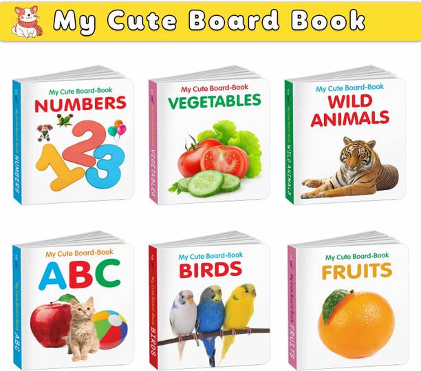 Pocket Board Book Set of ABC, Numbers, Fruits, Vegetables, Wild Animals, Birds - Kids educational board book, Preschool learning books, Preschool Kids Books Children | Pack of 6 books