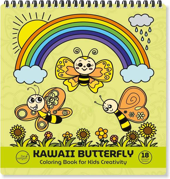 ZEN SANGAM Kawaii Butterfly Coloring Book for Kids - 18 Relaxing Designs - Coloring, Drawing, Painting - Instant Stress Relief and Creativity Boost - Mindfulness