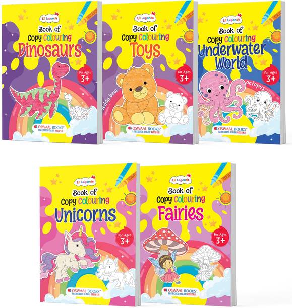 Oswaal Lil Legends Magical & Imaginary Worlds – Set of 5 Copy Colouring Books for Kids 2–5 Years | Dinosaurs, Unicorns, Toys, Fairies & Underwater Fun | Creative Play & Motor Skills