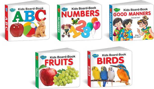 Learning Educational Activity Picture Children Baby Pocket Books , Set of 5 | ABC ,Numbers,Good Manners,Fruits,Birds