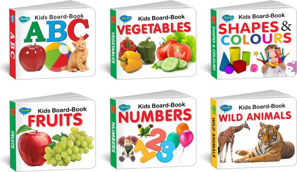 ABC, Vegetables, Shapes and Colours, Fruits, Numbers and Wild Animals Early Learning Books : Shapes and Colours Books for Kids, First Books for Babies, Board Books for Kids, Fruits and Vegetables Learning Books | Set of 6 Early Learning Books