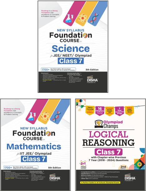 Disha Combo (3 Books) New Syllabus Foundation Course in Science, Mathematics & Logical Reasoning Class 7 for JEE/ NEET/ Olympiad Exams 5th Edn | NCERT Concepts | Advance Problem Solving for Class 7