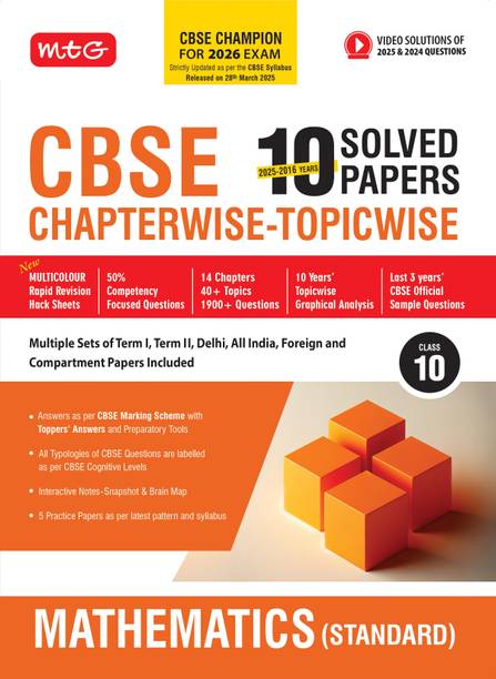 MTG CBSE 10 Years (2025-2016) Chapterwise Topicwise Solved Papers Class 10 Mathematics Standard - CBSE Champion For 2026 Exam | Free Video Solution of PYQs | CBSE Sample Papers (As Per Latest Pattern)