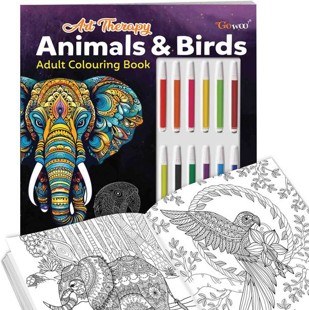 Art Therapy Animals and Birds Adult Colouring Book :- Detailed Animals Designs for Adults, Coloring for Stress Relief, Calming Birds Sketches For Adults, stress relief colouring pages for adults