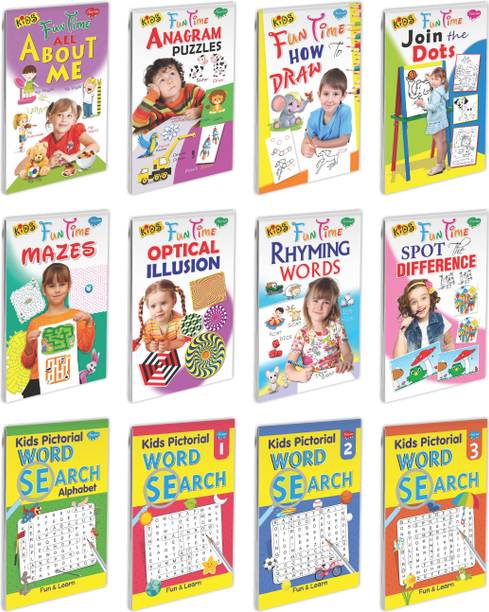 Kids Fun Time : All About Me, Anagram Puzzles, How to Draw, Join the Dots, Mazes, Optical Illusion, Rhyming Words, Spot the Difference, Pictorial Kids Word Search-Alphabet, 1, 2 and 3 Books for kids : Activity books for kids, Mazes books for kids, Activity book with pictures for kids | Set of 12 books for kids