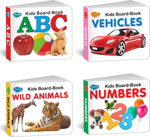 Early Learning Little Library Kids Pre-nursery to Primary Children Baby Books Set For 1 Year Old to 3 Year Old , Set of 4 Books - Alphabets, Numbers, Vehicles, Wild Animals. Best Books For Toddlers.