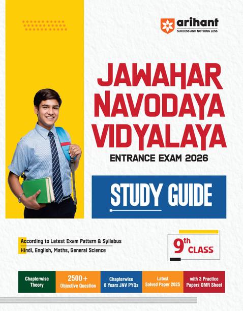Arihant Jawahar Navodaya Vidyalaya Class 9 Entrance Exam 2026 | Complete Study Guide, Covers Hindi, English, Maths, General Science | 2500+ MCQs, 8 Years PYQs and 3 Practice Papers with OMR Sheets | Includes 2025 Solved Paper | English Medium