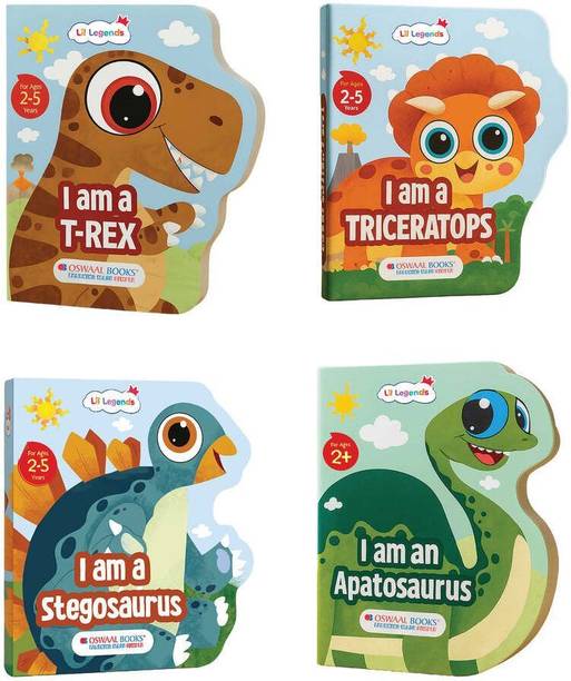 Oswaal Lil Legends 4-Book Dino Shaped Board Book Collection – Triceratops, Stegosaurus, Apatosaurus & T-rex for Toddlers & Preschoolers