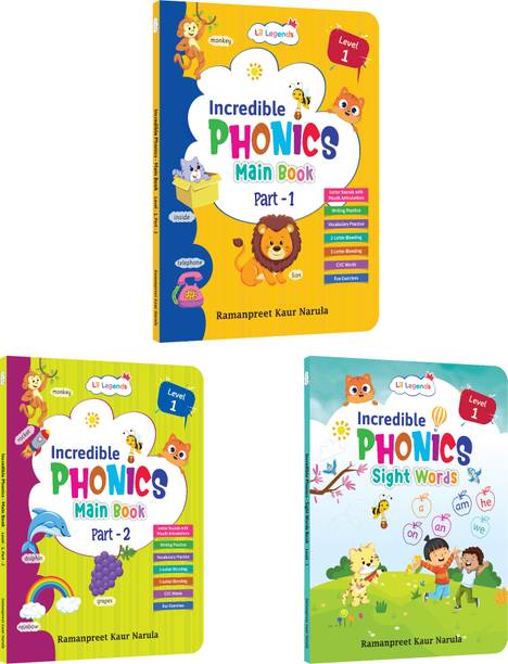 Lil Legends Incredible Phonics Level 1 Main Book Part 1, Part 2 and Sight Words Book | Set of 3 for Age 3-5 Years | Letter Sounds, High Frequency Words and Fun Activities | For Nursery/LKG/