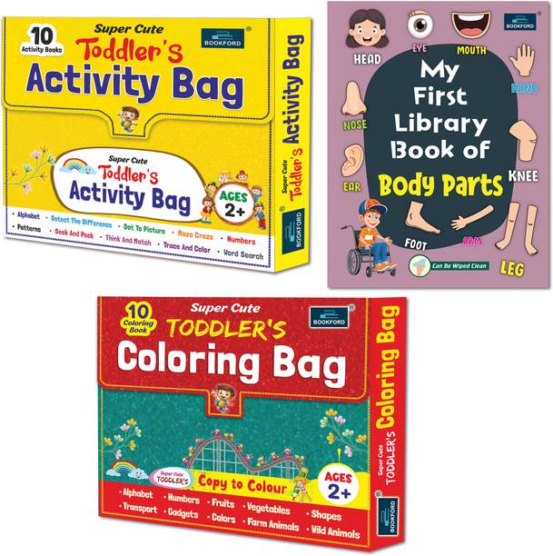 Super Cute Toddlers Activity & Coloring Bags + Body Parts Book (Set of 3)