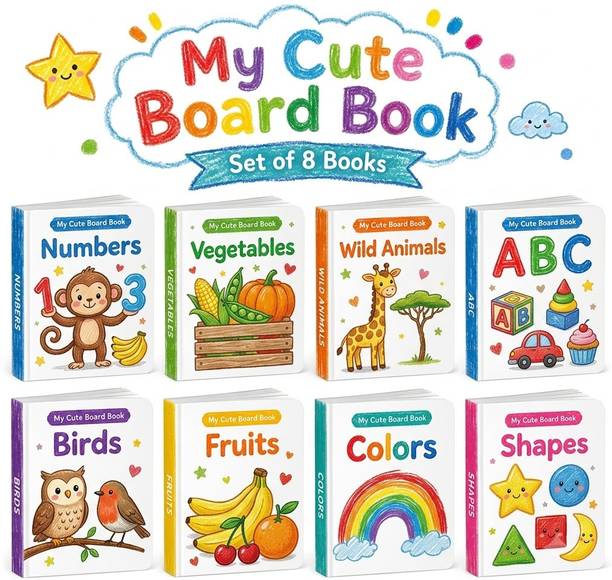 My First Library Set of 8 Board Books for Kids, Early Learning Book for Babies & Toddlers, Alphabets, Body Parts, Numbers, 1-3 Years - 8 Board Book Collection for Pre-Primary Kids | Learn Animals and Birds