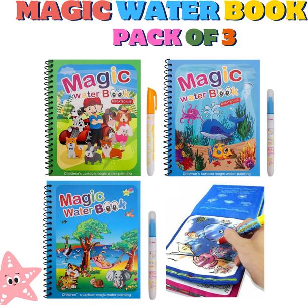 (3 Pack)Reusable Self Drying Water Painting Books,Age 3+ Years,Magic Water Book with 3 Disc
