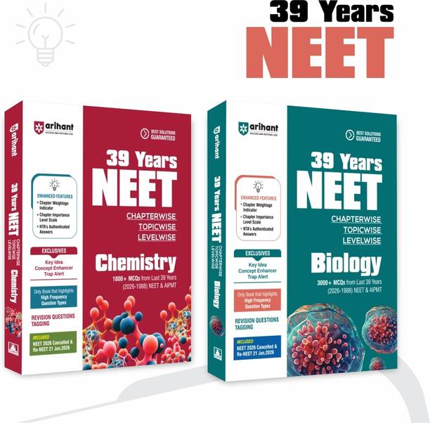 Arihant 39 Years NEET Chapterwise Topicwise Levelwise Chemistry, Biology | 1800+ PYQs from NEET & AIPMT (2026–1988) | NTA Authenticated Solutions with Revision Question Tagging | Key Ideas, Concept Enhancer, Trap Alert