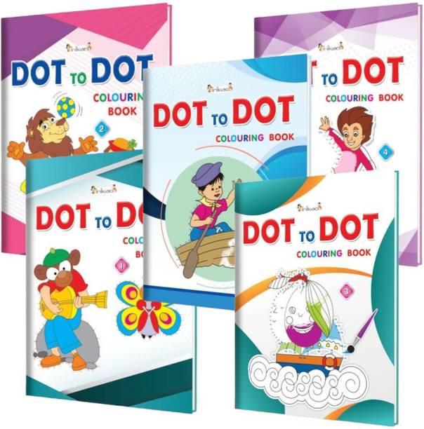 InIkao Dot-to-Dot Coloring Book Set of 5 for Kids | Fun Activity Books for Ages 3–6 | Notebook Size | Connect the Dots & Color Animals, Vehicles, Shapes, and More | Educational & Creative Play for Toddlers  - Dot - Dot Colouring Books