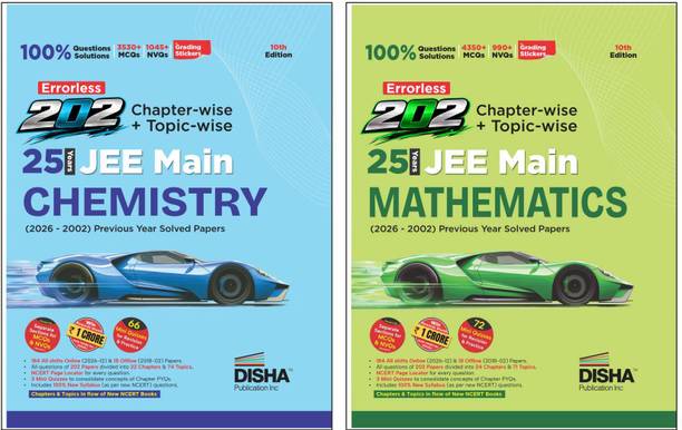 Disha Combo (2 Books) Errorless 202 Chapter-wise & Topic-wise 25 Year Chemistry & Mathematics JEE Main Previous Year Solved Papers (2026 - 2002) | 100% JEE MAINS PYQ Book | 2027 Exam