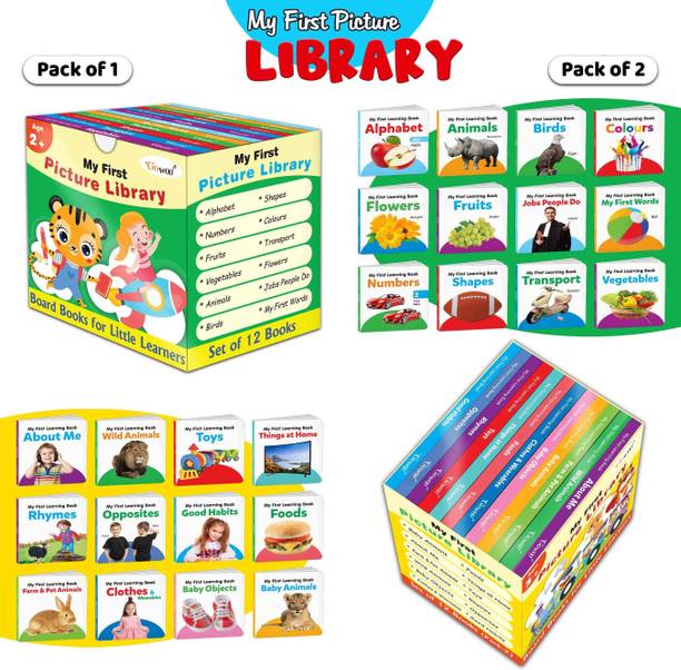 Toddlers learning library box set (Green and Yellow Edition) : Learning board book for kids, My First Picture Library Box, Library Boxset of 24 Board Books For Children