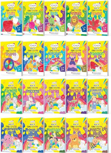 Oswaal Lil Legends Copy-Colouring 20-Book Bundle – Early Learning Activity Books for Kids (Ages 3+): Vegetables, Animals, Shapes, Dinosaurs, Unicorns & More – Boosts Fine Motor Skills & Focus