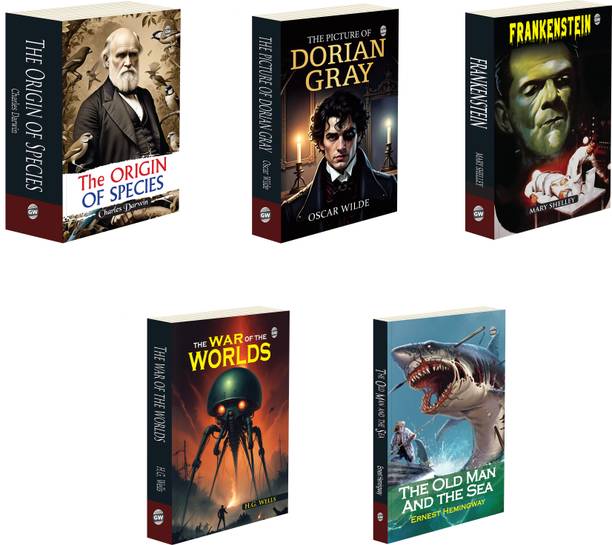 The War of the Worlds, Frankenstein, The Picture of Dorian Gray, The Old Man and the Sea & The Origin of Species(Paperback): Timeless Classics of Science, Humanity, Horror & Survival |Pack of 5 Novels