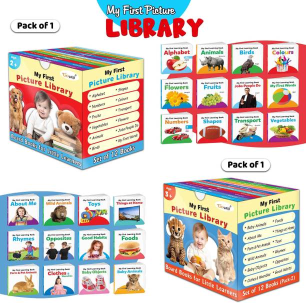 Gift Set For Kids Picture Library Box (Red and Blue Edition) : Early Learning Picture Book Collections, Essential Board Book, Box Set Of 24 Board Books