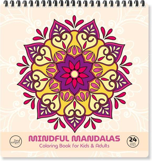 ZEN SANGAM Mindful Mandalas Coloring Book for Kids - 24 Relaxing Designs - Coloring, Drawing, Painting - Instant Stress Relief and Creativity Boost - Mindfulness