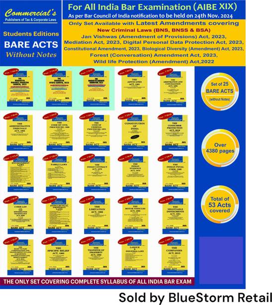 AIBE Set of 25 Bare Acts covering New Criminal Laws (BNS, BNSS, BSA) as per new syllabus | Commercial Law Publishers (India) Pvt. Ltd.
