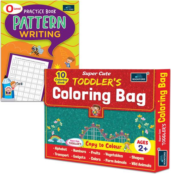 Super Cute Toddlers Coloring Bag + 0 Level Practice Book Pattern Writing (Set of 2)