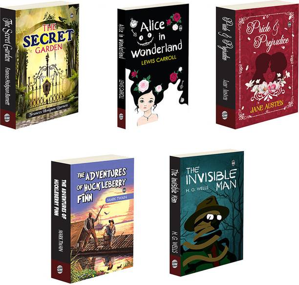 Children’s Classics : Pride and Prejudice, Alice in Wonderland, The Adventures of Huckleberry Finn, The Invisible Man and The Secret Garden - Timeless Tales of Love, English Novel | Pack of 5 Novels