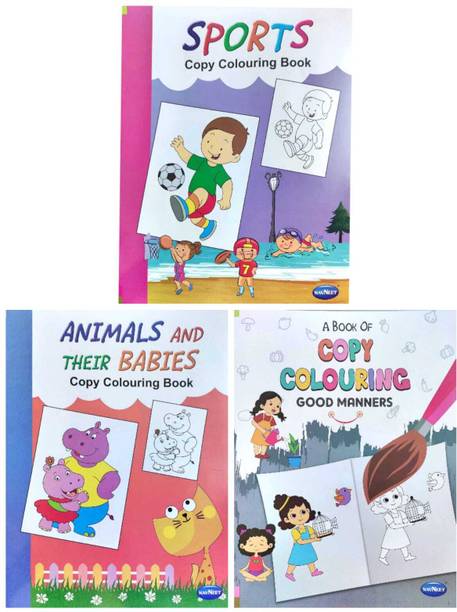 Copy colouring Good manners, sports, animals and their babies (combo of 3 books)