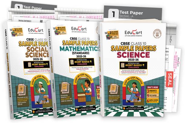 Educart CBSE Sample Paper Class 10 2025-26 - Science, Mathematics Standard & Social Science (Introducing exclusive step-by-step new practice concept on 2026 pattern) Set of 3 Books  - Sample Paper Class 10 2026