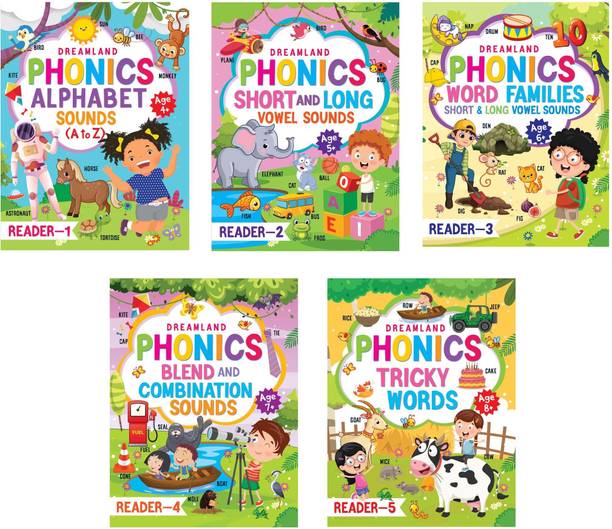 Phonics Reader 5 Books Pack  - Book for Alphabet Sounds, A to Z, Short and Long Vowel Sounds, Word Families Short and Long Vowel Sounds, Blends and Combination Sounds, Tricky Words