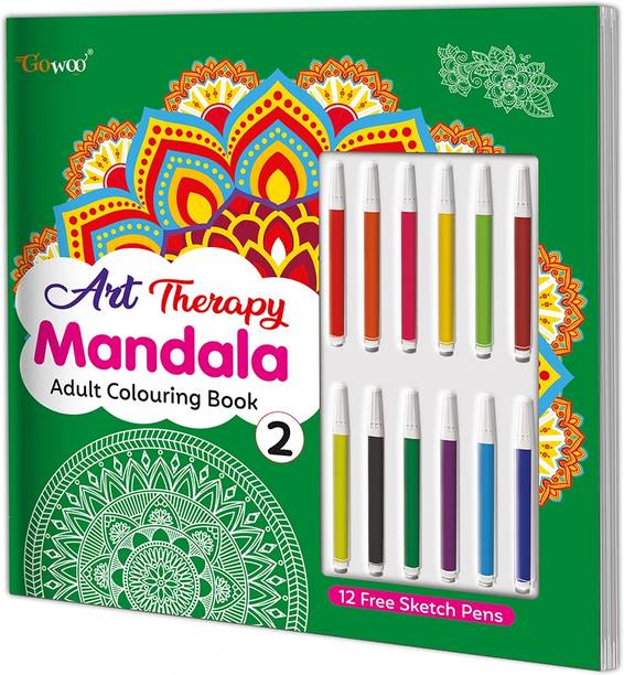 Art Therapy Mandala Adult Colouring Book 2 with 12 Free Sketch Pens