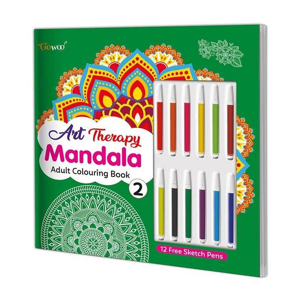 Art Therapy Mandala Adult Colouring Book 2 with 12 Free Sketch Pens