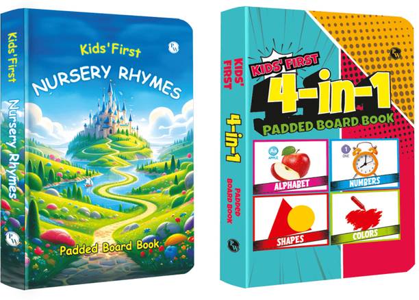 PW Kids Padded Board Books Combo of 2 Books | Nursery Rhymes & 4-in-1 | Colorful Illustrated Poems, Colors, Shapes, Alphabet, Numbers Picture Books (Physics Wallah)