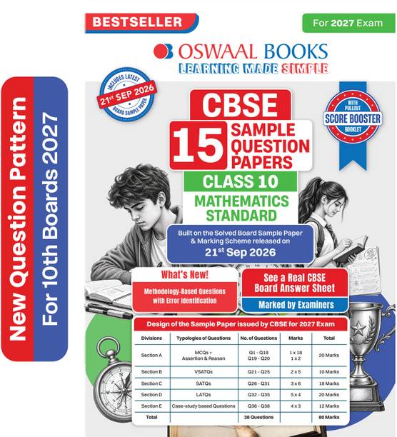 CBSE 15 Sample Question Papers Class 10 Board Exam�Mathematics Standard�2026-27 based on latest CBSE SQP dated (21 Sep 2026) New Questions Typologies With Oswaal AI