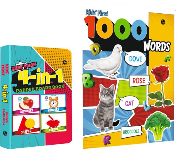 PW Kids Combo of 2 Books | 4 in 1 Padded Board Book & First 1000 Words For Early Learners, Toddlers l Colors, Shapes, Alphabet, Numbers and Vocabulary Picture books for Children (Physics Wallah)