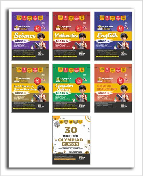 Disha Olympiad Champs Science, Mathematics, English, Logical Reasoning, Cyber & GK Class 5 with 28 Mock Tests (set of 7 books) 3rd Edition
