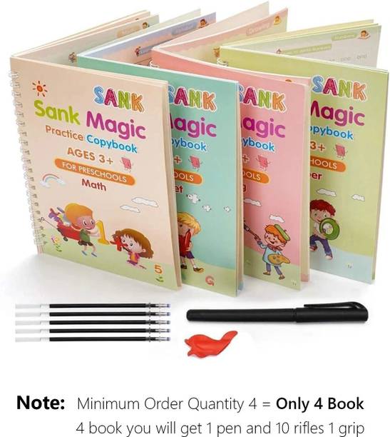Magic practice book, Magic Book for Kids, Calligraphy Books for Kids, Practice Copybook for Kids English Reusable Magical Copybook Kids Tracing Book, Multicolor  - Magic Calligraphy Books For Kids (1 Book + 5 Refills + Pen + grip) Self Deleting Reusable Number Tracing Alphabets writing for Kids age 3+ (Size-19*13cm) with 1 Disc