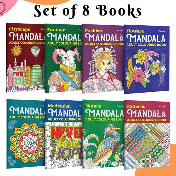 Flower, Motivation, Nature - Mandala Adult Colouring Book and More – Nature Mandala Art Collection, Motivational Mandala Art, Relaxing Art Workbook for Adults | Pack of 8 Books