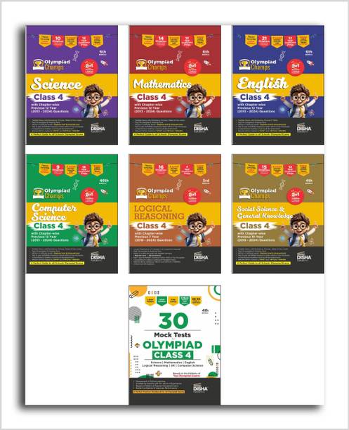 Combo Class 4 (set of 7 books) Olympiad Champs Science, Mathematics, English, Logical Reasoning, Computer Science (Cyber) & GK with 30 Mock Tests 4th Edition