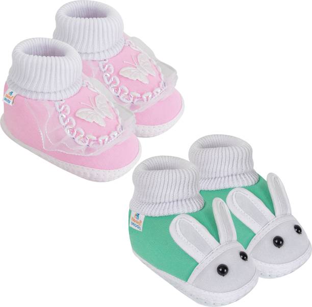 Neska Moda 0 To 6 Months Baby Girls Set of 2 Pair Butterfly Baby Booties