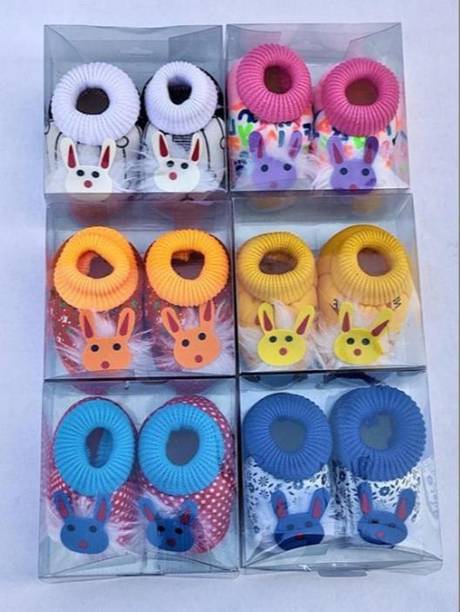 Govind GKM New Born Baby (Infant Baby) Soft Fabric Fur Shoes for 3-9 Months Pack of 3 Booties
