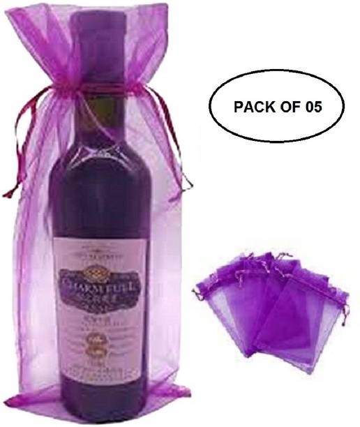 AuM Wine Bottle Cover Gift Wrap Bag Sheer Organza Pouch (Pack of 5)