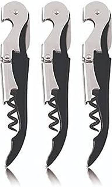 Protos India.Net ® 3 in 1 Wine Cork Opener Pack of 3 Professional Corkscrew for Waiters to Steel Wine Bottle Opener Foil Cutter Bottle Opener