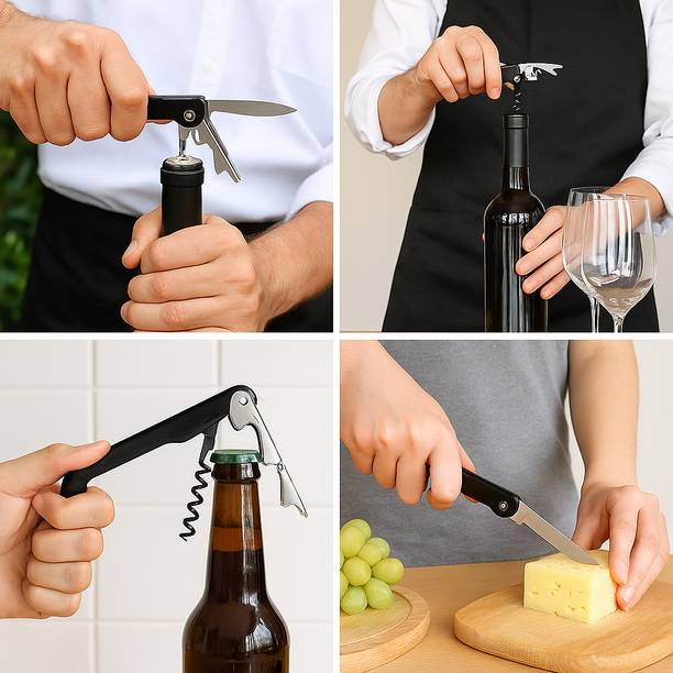 Vespa 4 in 1 Bottle Opener Two-Step Wine Opener & Built-in Foil Cutter & Opener Wine Key Waiter Corkscrew Bottle Opener