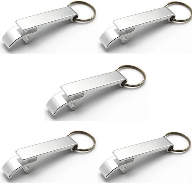 SERPLEX 5pcs Silver Aluminum Can Opener Key with Keyring Set 5Pcs Portable Silver Aluminum Alloy Bottle Openers Keyring Can Tab Pryer Tool Bottle Opener Set