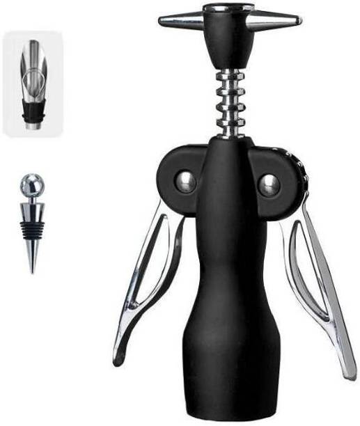 MAYCREATE Wine Supplies Set 3pcs Winged Corkscrew Pourer Stopper Wine Supplies 3Pcs Set Winged Corkscrew Wine Pourer Wine Stopper Wine Tools Set Bottle Opener Set