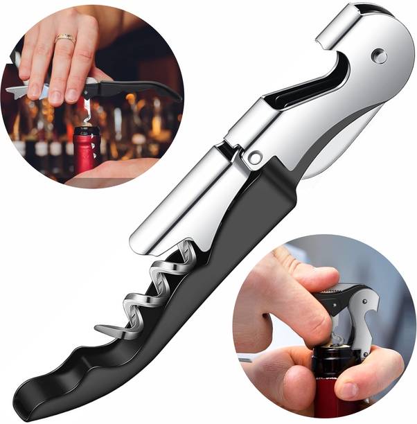 Onbicle Wine Opener Stainless Steel Wine Cork Screw, Sommelier Knife for Kitchen, Bar or Restaurant Black Bottle Opener