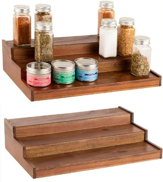 TreeEdge Arts Containers Kitchen Rack Wood Wooden Spice Rack Organizer 3-Tier for Pantry Cabinet